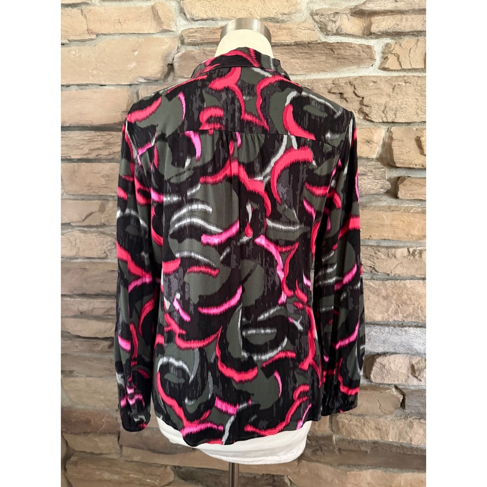 NIC+ZOE Womens Abstract Print Button Down Blouse Pink Olive Green Size Large - Picture 4 of 10